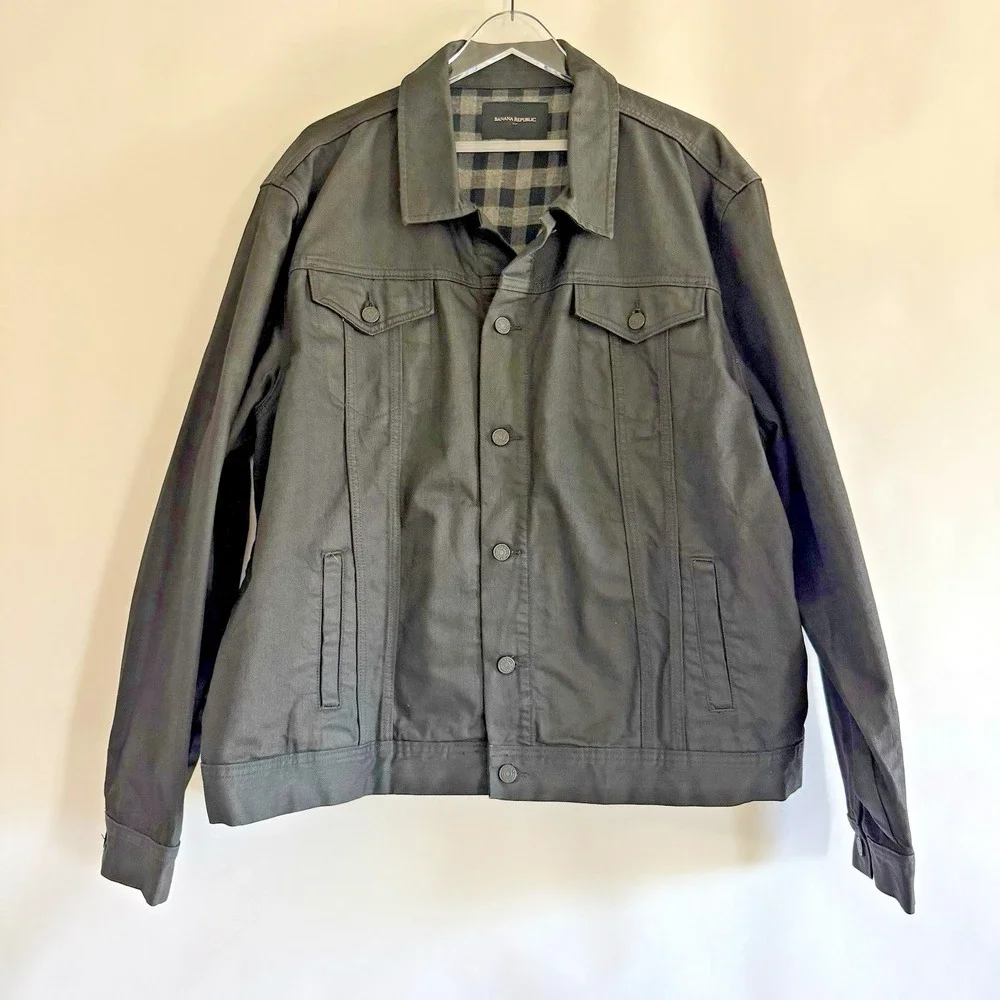 Banana Republic Mens Heritage‎ Black Coated Denim Jacket XXL Modern City Slick